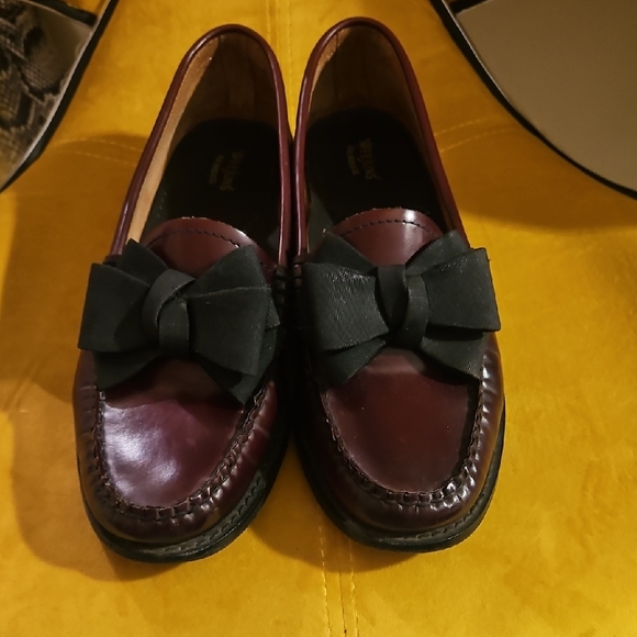 Weejuns Shoes - Women's Weejuns G.H. Bass Burgundy Leather Slip-On Loafers with Black Bow Accent